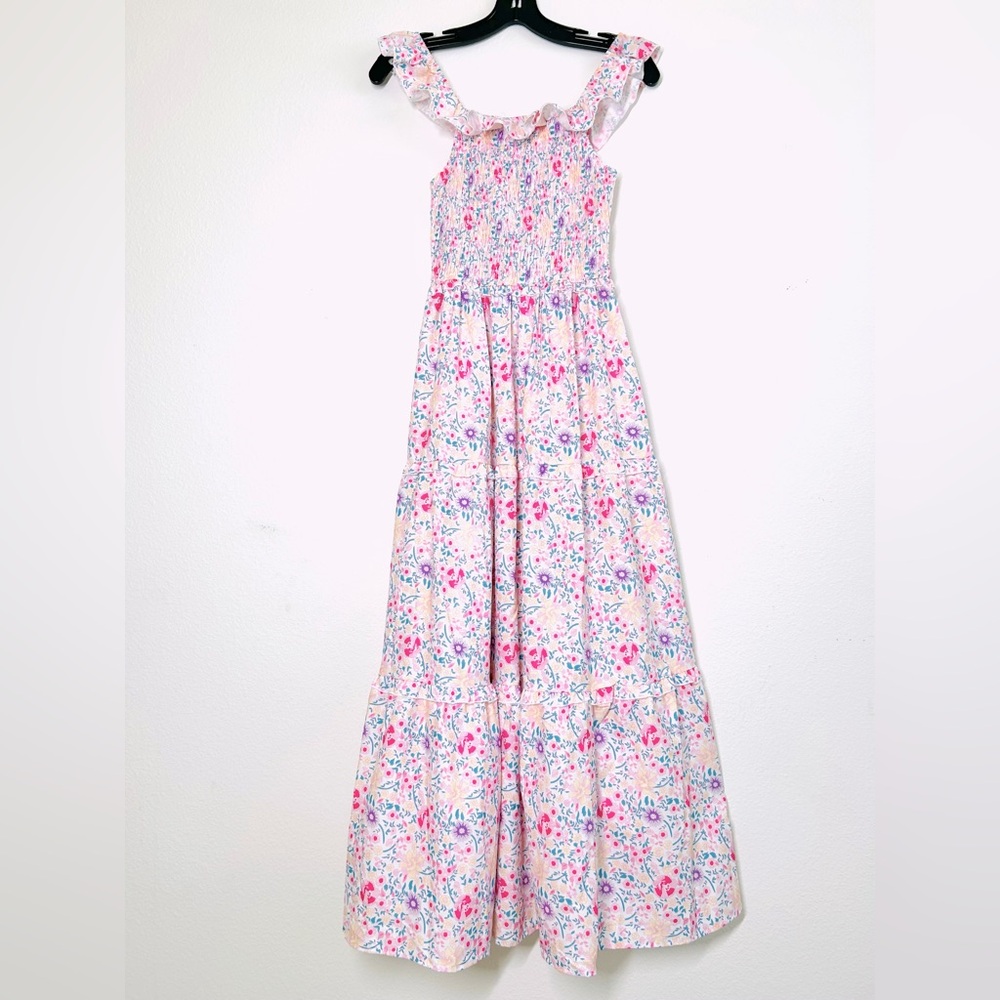 Anna Kaci Floral Pink Ruched Ruffle Off-Shoulder Maxi Dress